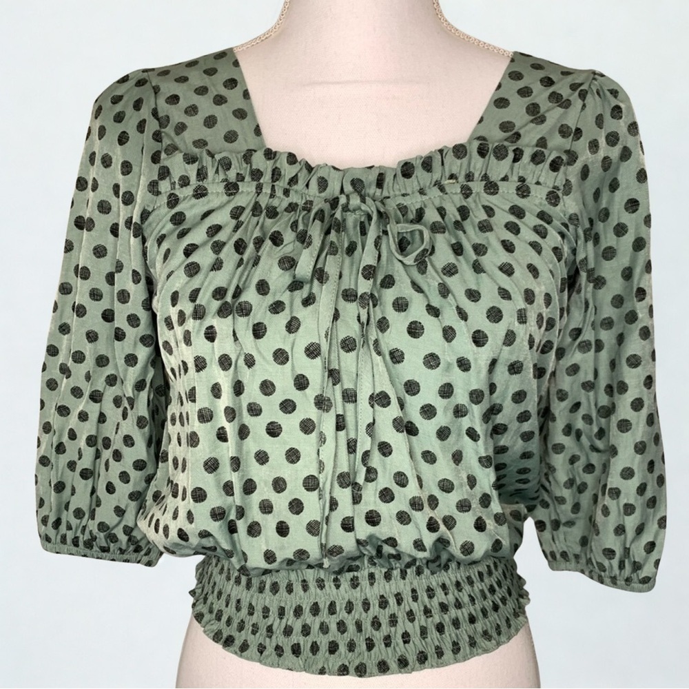 Zara Polka‎ Dot Top Size Small Mint Green Black